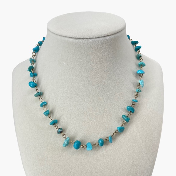 Turquoise Blue Beaded‎ Chain Necklace 18.5 Inch - Picture 1 of 3